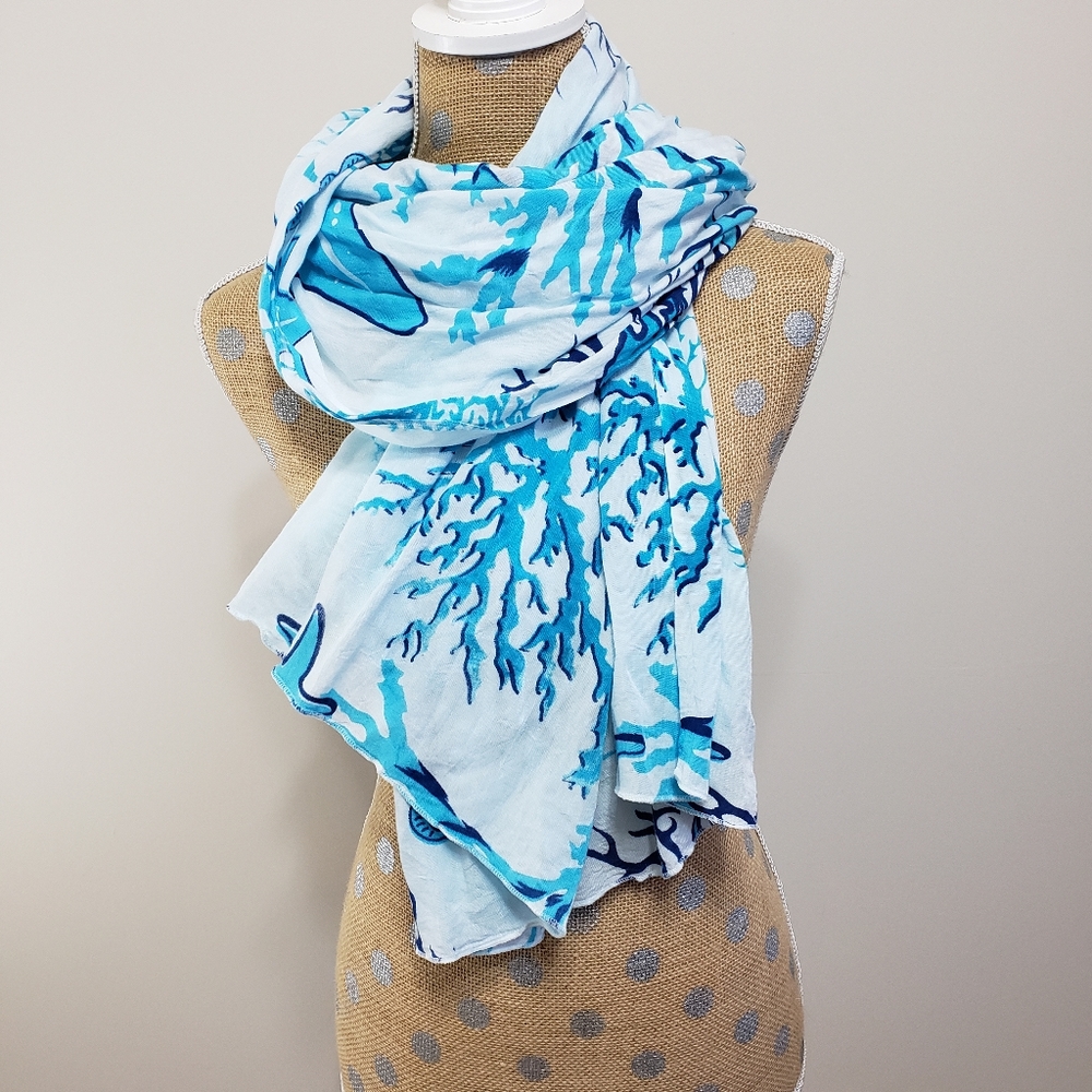 Nautical Scarf Sea Creatures Star Blue Lightweight